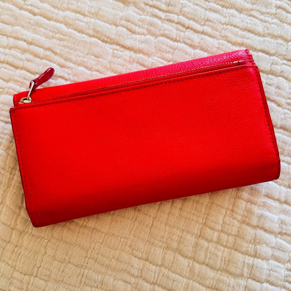 COACH Bold Coral Red Leather Wallet With Removable Checkbook Cover - Picture 5 of 14